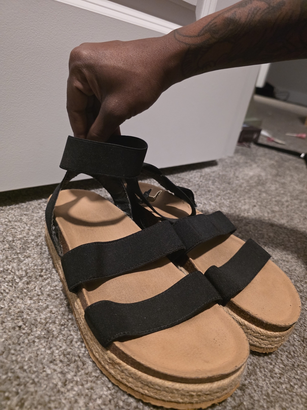 Black Platform Strappy Sandals - Women